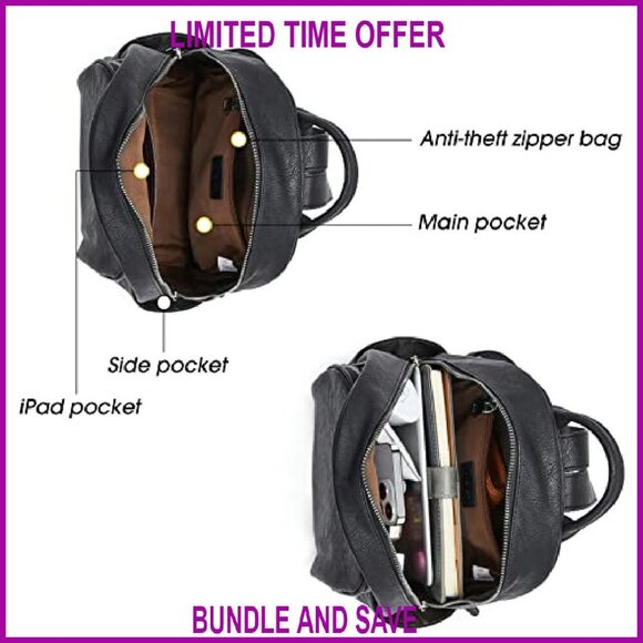 Vegan Leather Mini Backpack Purse Adjustable Straps Roomy Pockets main image 5